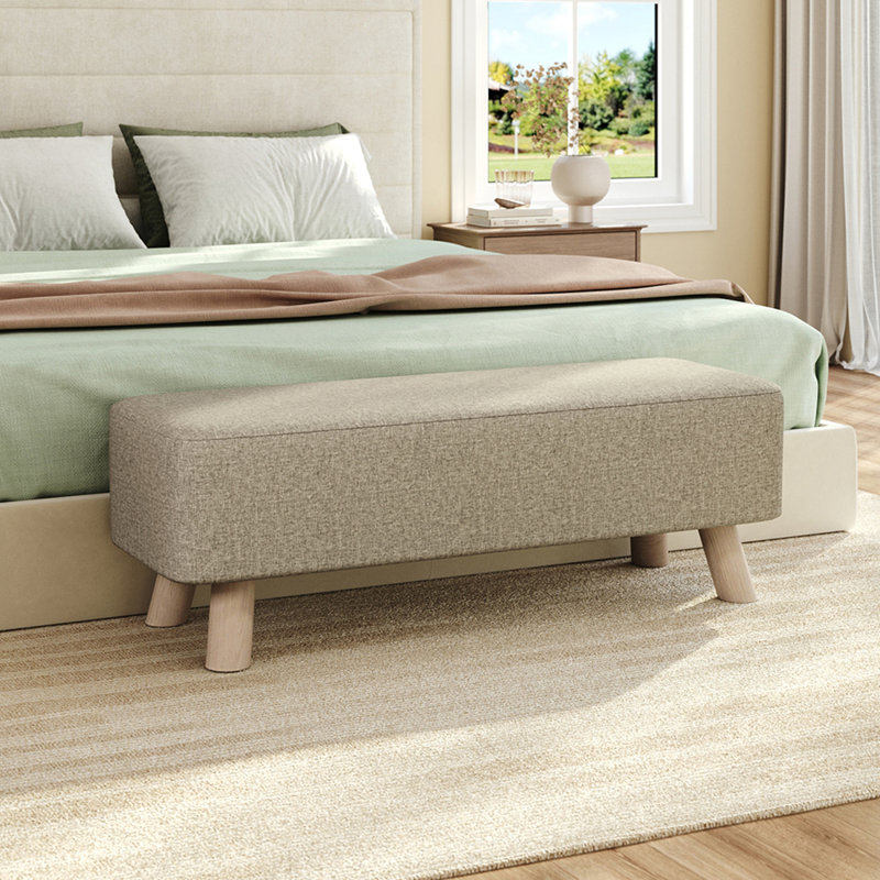 Artis 81cm Wide Rectangle Solid Colour Footstool Ottoman, Cream
