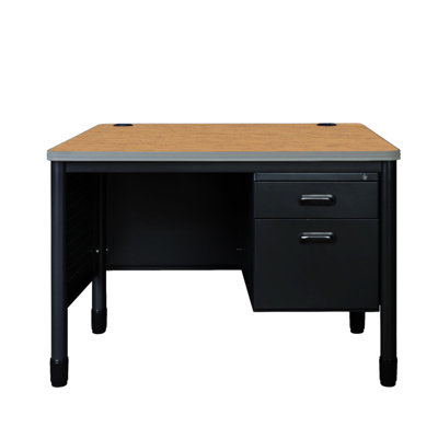 Bureau de bureau à piédestal simple en acier Paségal 48 po x 30 po - dessus chêne moyen, base noire