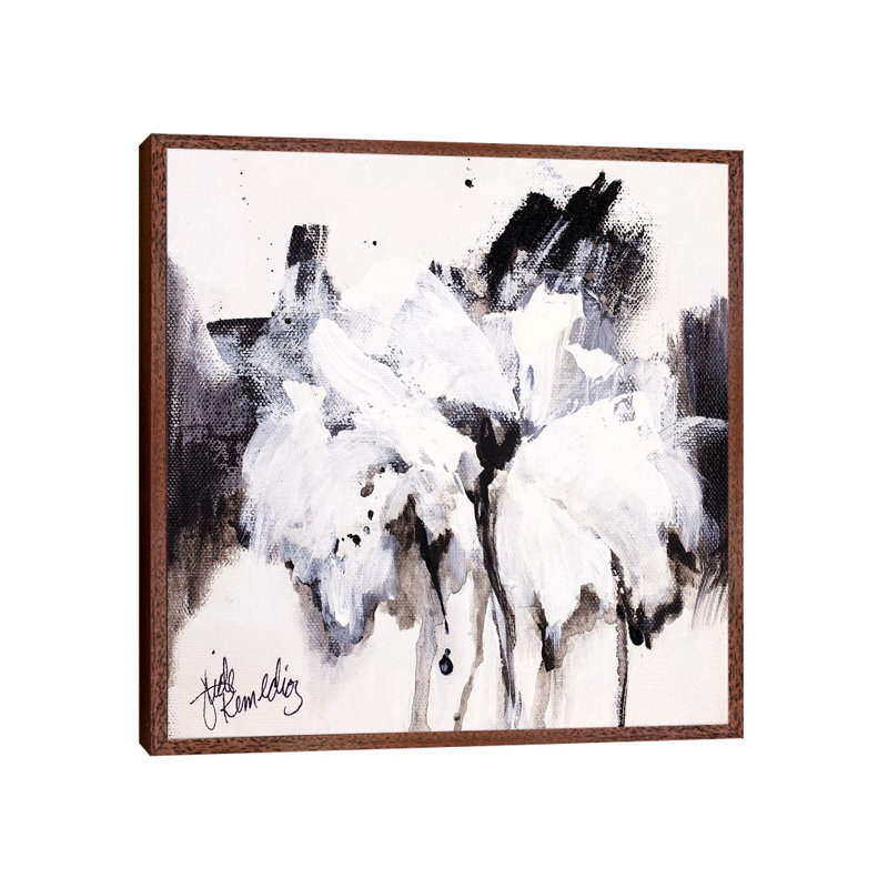 Moon Flower VII by Jude Remedios - Painting on Canvas, 66.04cm H x 66.04cm W x 3.81cm D, Classic Brown Wood Framed