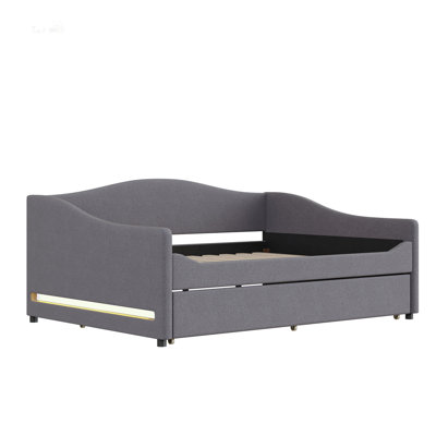 Teddy Fleece Full Upholstered Daybed with LED Lights and Trundle