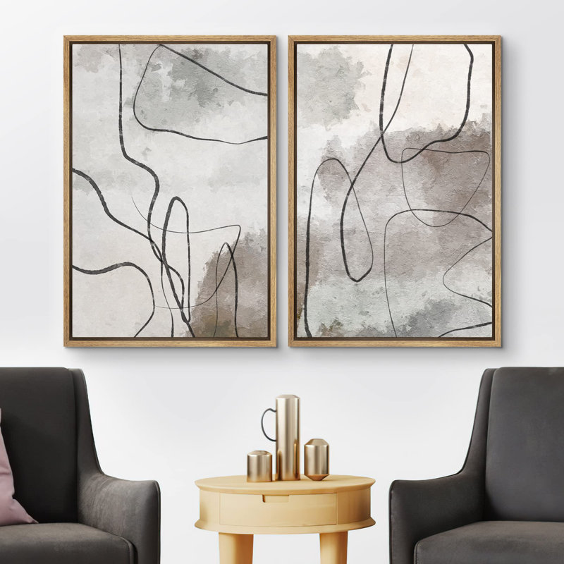 Grunge, aquarelle, paysage, formes abstraites, illustrations, art moderne, décor nordique, Naturel, H 24 po x l 32 po