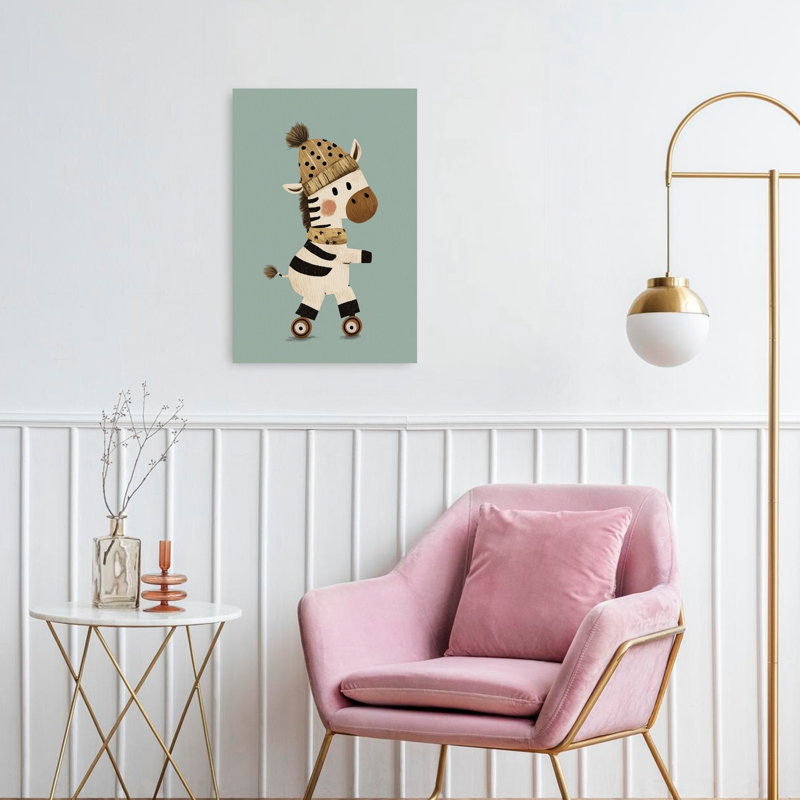 Cozy Zebra Roller Skating Contemporary Zebra Wall Art Print 1 Piece Wrapped Canvas Wall Art, 60.96cm H x 40.64cm W