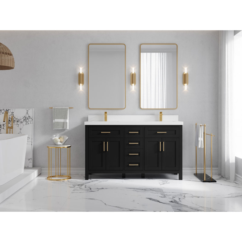 60'' Double Bathroom Vanity with Quartz Top, White