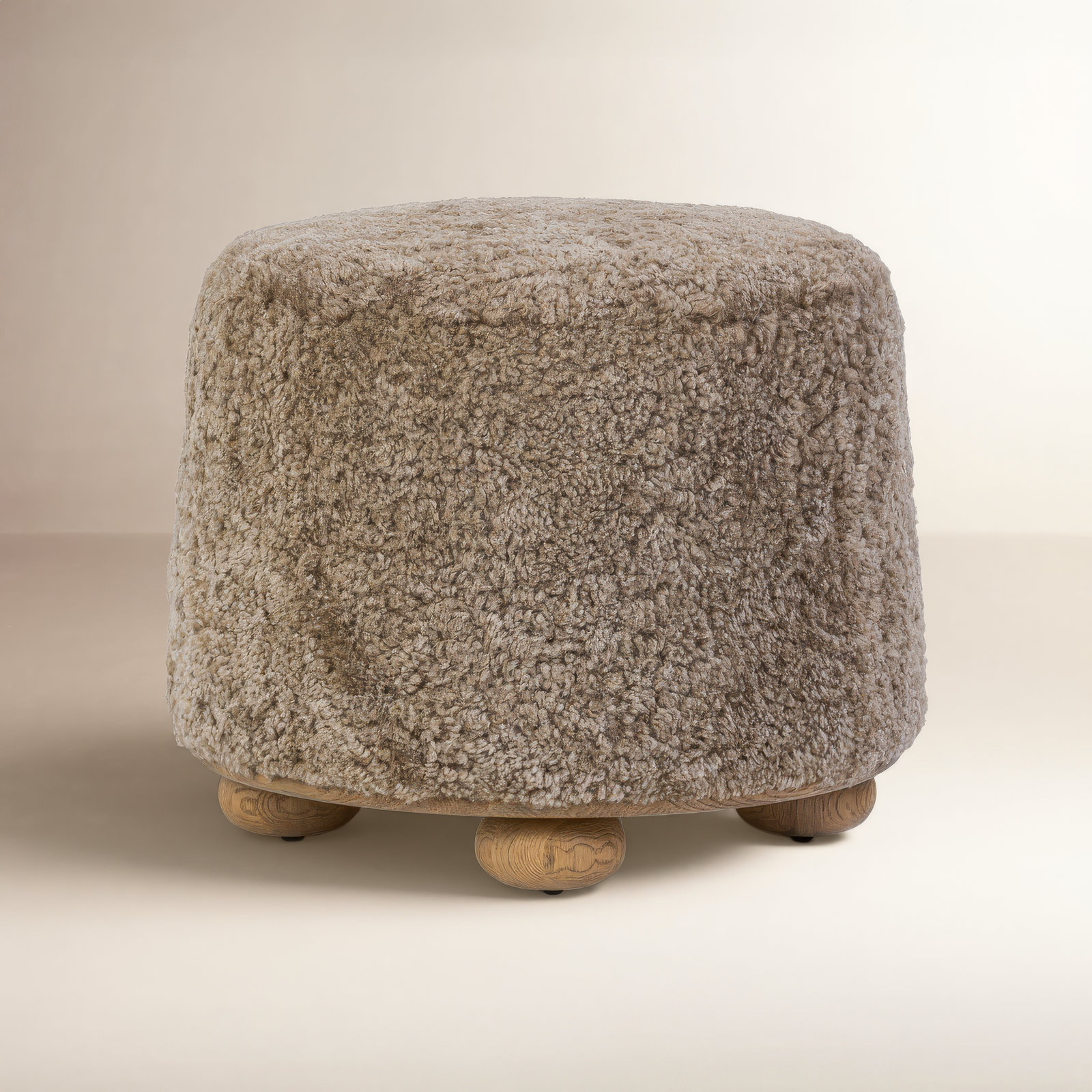 Caraway Upholstered Ottoman, Taupe Shearling