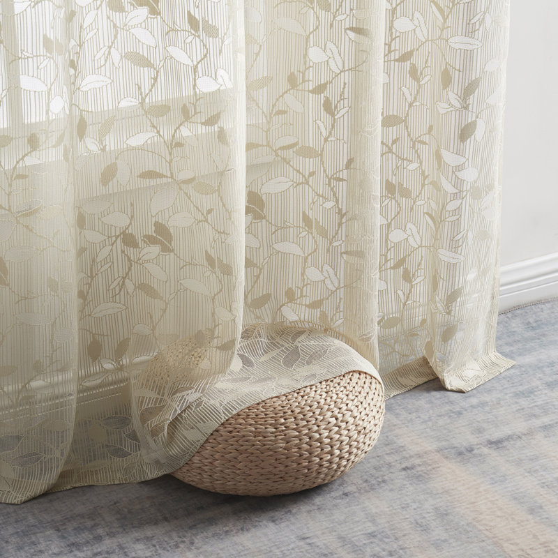 Floral Semi-Sheer Grommet Window Curtain Panels Set, 54" W x 84" L, Linen Taupe