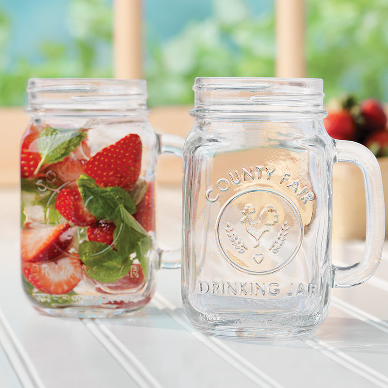 Libbey County Fair Clear Glass Drinking Jars with Handles, Set of 12