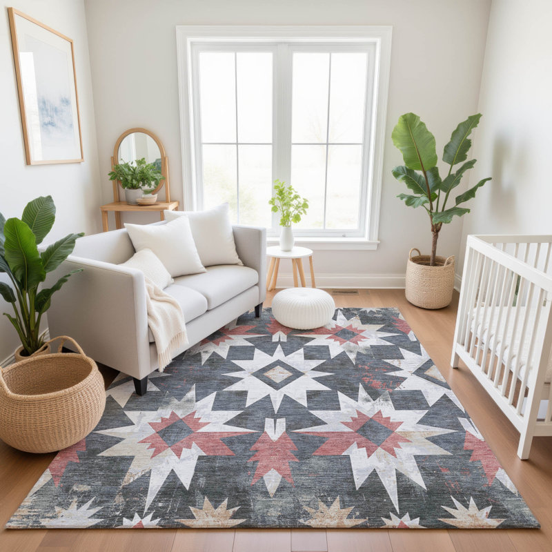 Premium Machine Washable Farolt AMF1893 Aztec Rug, Rectangle 9' x 12'