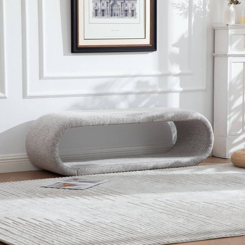 52.17-inch Chenille Upholstered Bench Shoe Bench Entryway Bench, Light Brown