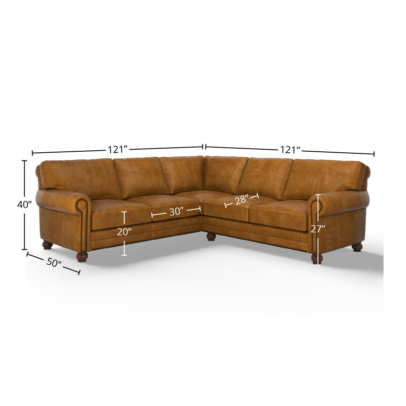 Charleston Deeper and Wider 2x2 100% Full Top Grain Leather Sectional, Legends Almond Genuine Leather