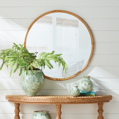 Grand miroir rond tissé en atelier Naturel