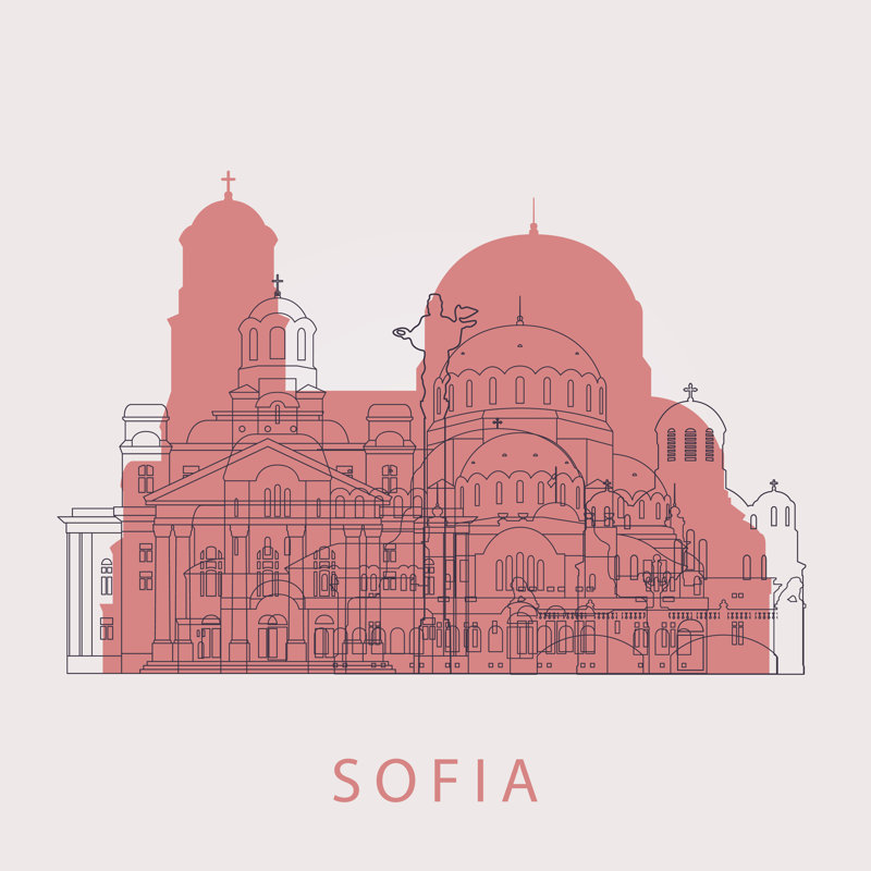 Sofia Landmarks Outline - Wrapped Canvas Print, 30cm H x 30cm W x 3.8cm D