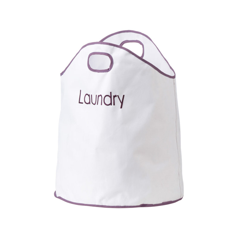 Oxford Fabric Laundry Bag with Handles, White/Purple