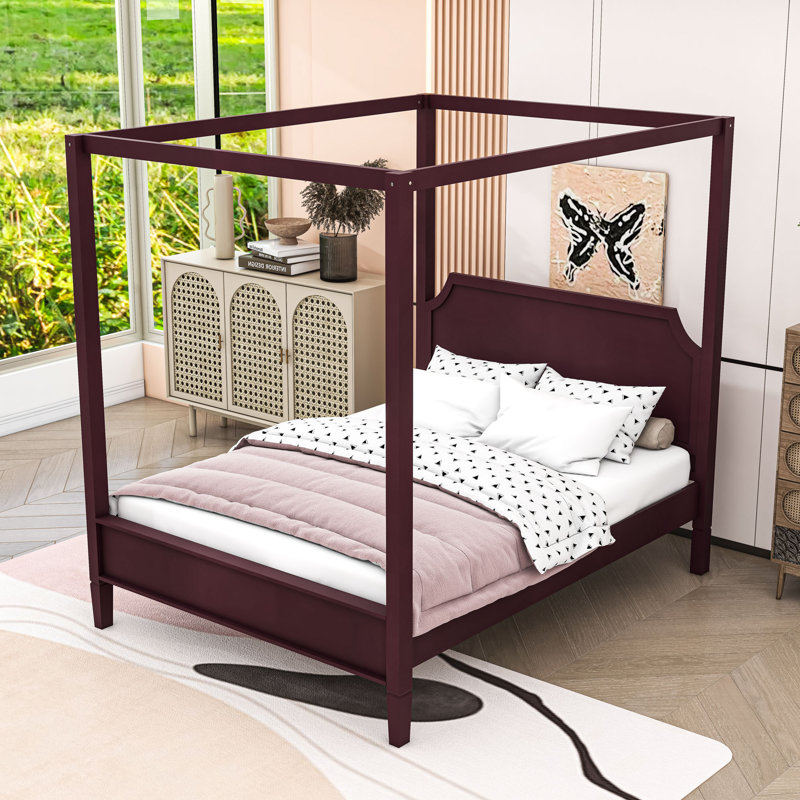 Lit plateforme en bois avec tête de lit, Walnut, Queen