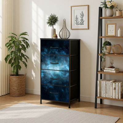 4 Drawer Vertical Storage Dresser glowing light blue interstellar cloud with Wood Top Fabric Pull Drawers