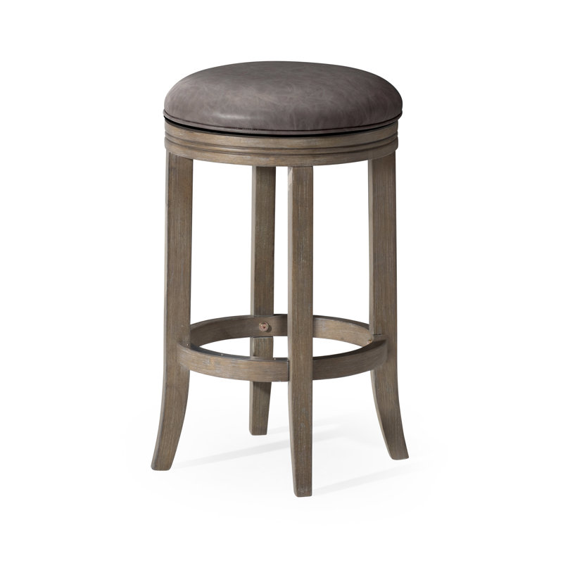 Maven Lane Eva Stool with Faux Leather Upholstery, Reclaimed Oak, Counter Stool (26” Seat Height)