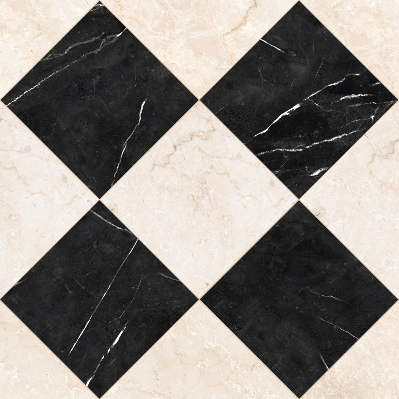 Tavari Checkerboard 10X10 Marquina And Botticino, Beige/Black