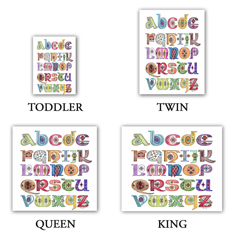 Ensemble de housse de couette alphabet royal whimsies, 1 housse de couette grand + 2 taies standards