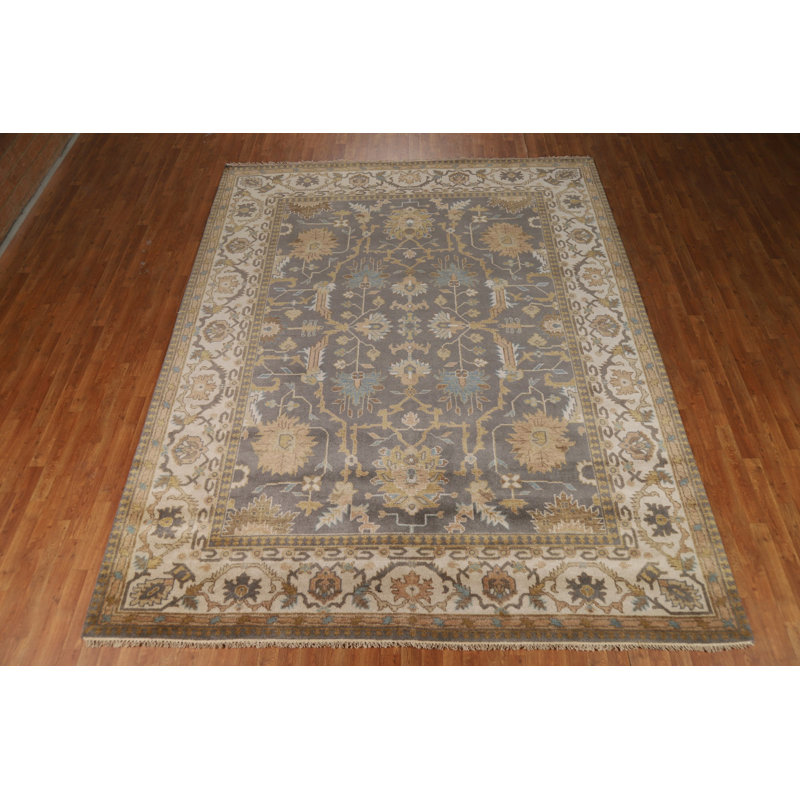 Tapis géométrique gris Oushak 9 x 12
