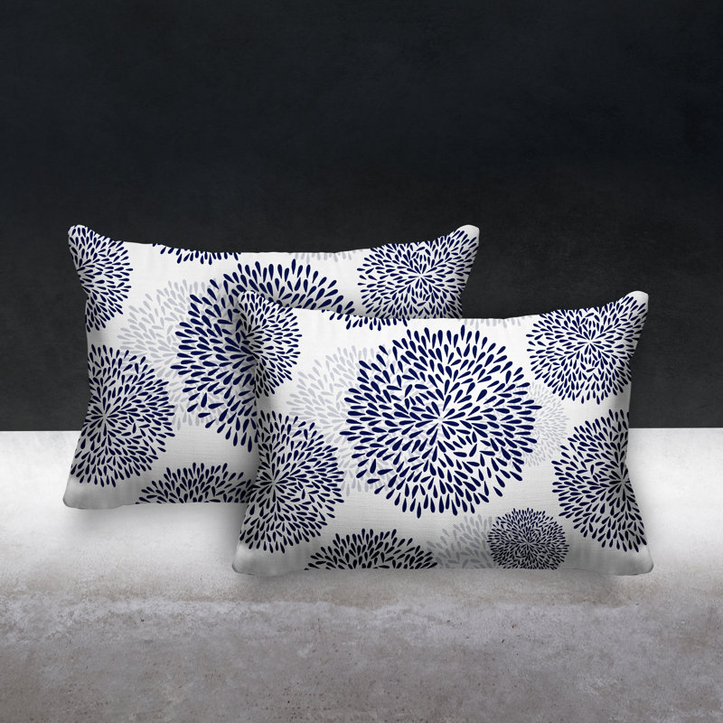 Confetti Flower Burst Indoor/Outdoor Lumbar Pillow, Navy Blue