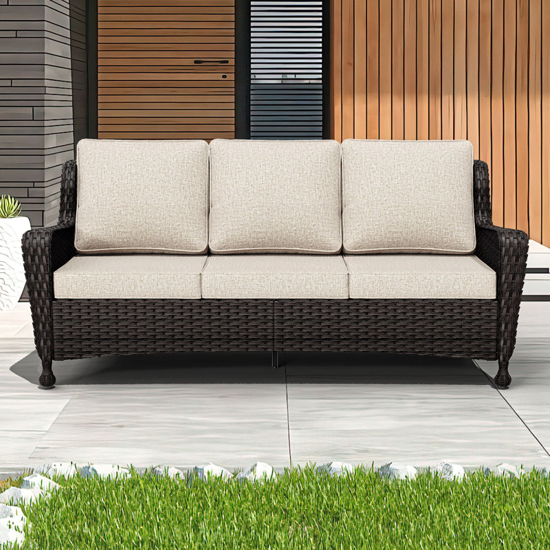 Canapé d'extérieur en osier avec coussins, Beige