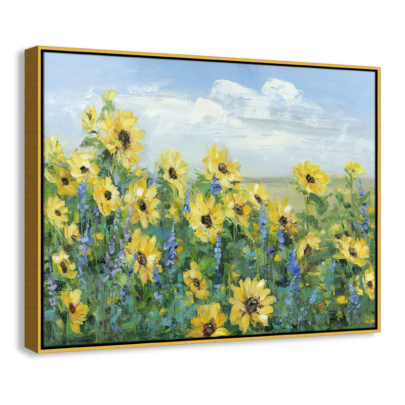 «Sunflower Fields Forever», impression sur toile par Sally Swatland, Encadrement doré, H 31,5 po x l 41,5 po x P 2 po