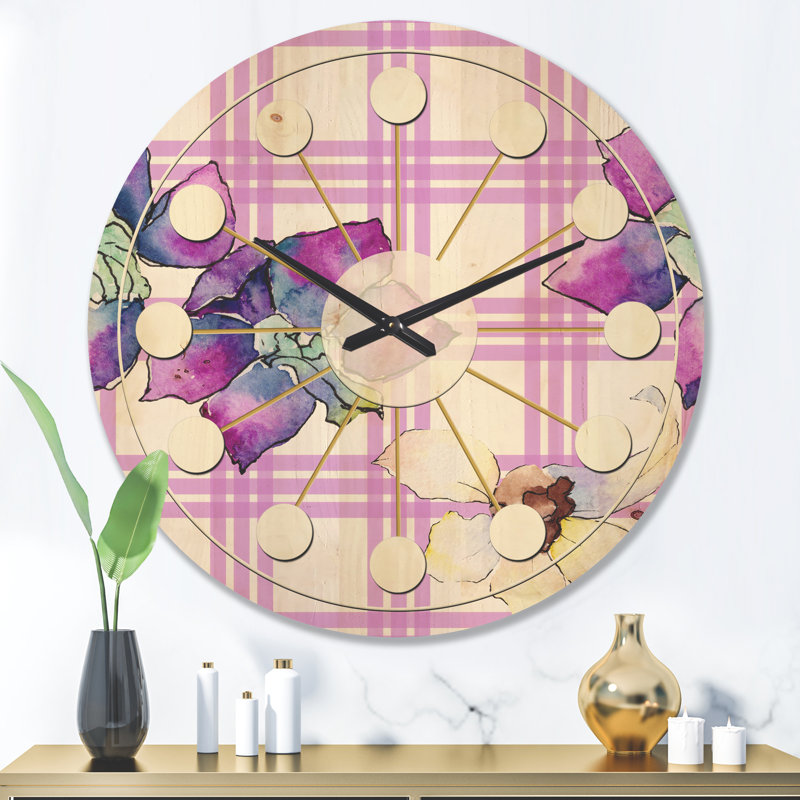 Horloge murale en bois Floral Botanical VII, Grand