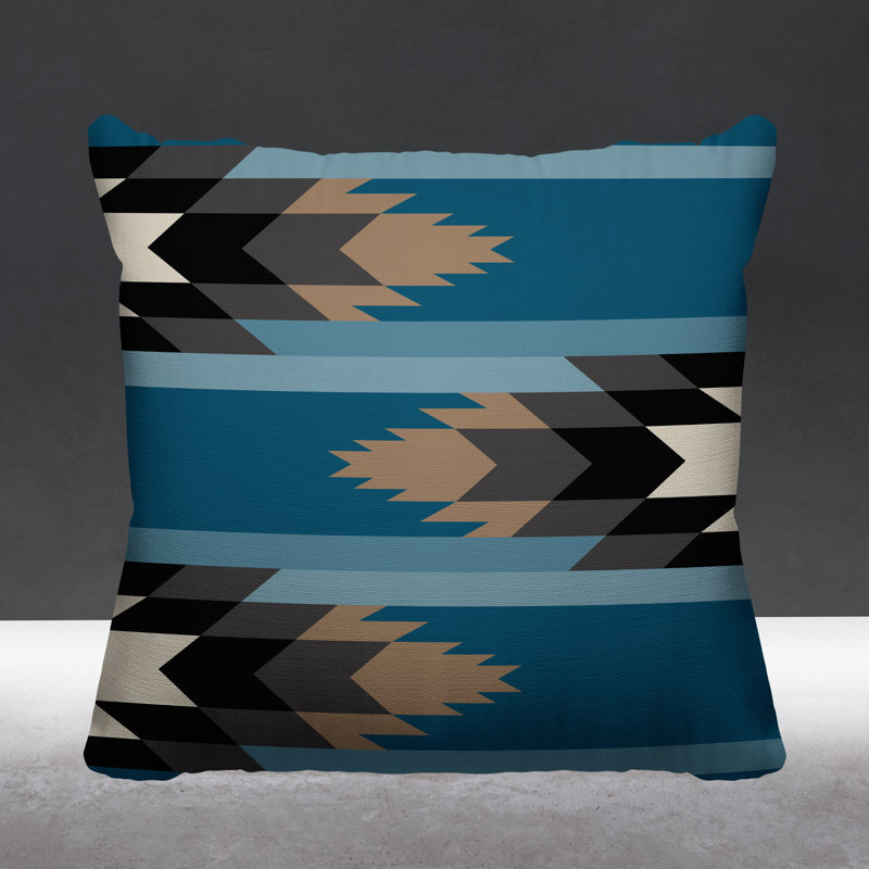 Coussin intérieur / extérieur Lansa Southwestern, L 17 po x H 17 po, Turquoise