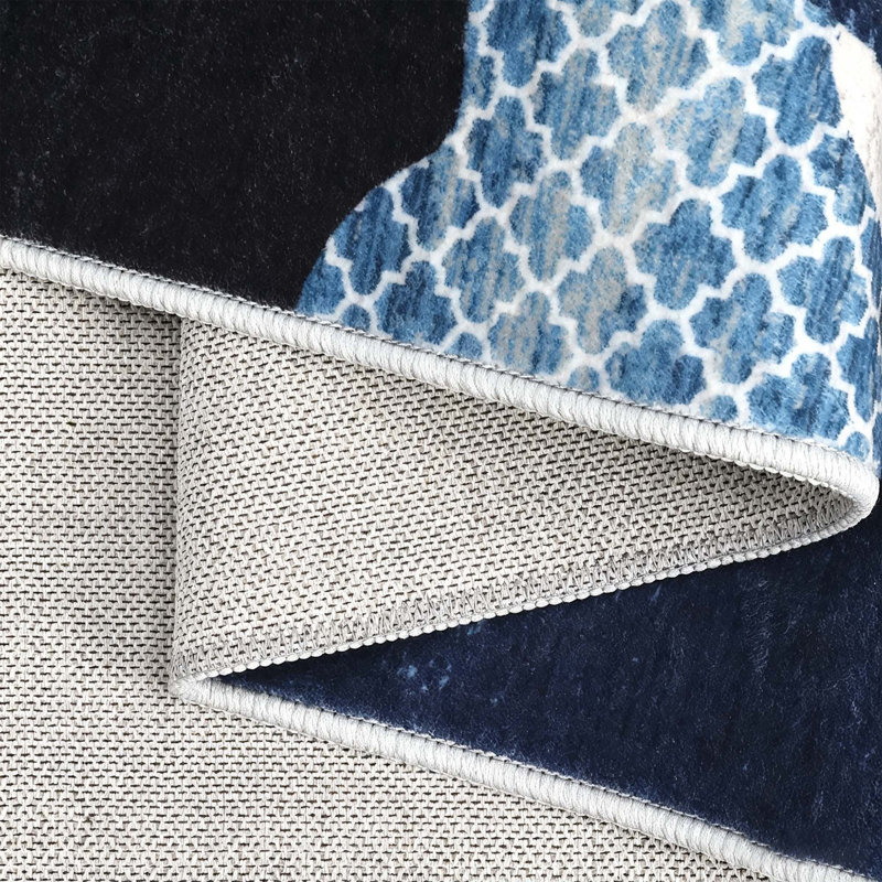 Tapis antidérapant et lavable Patchwork, Bleu, 5 x 7 pi