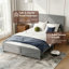 Grand lit de style campagnard en bois de pin avec tête et pied de lit avec porte de grange, cadre plateforme robuste et rangement sous le lit, gris-129751405-129751402