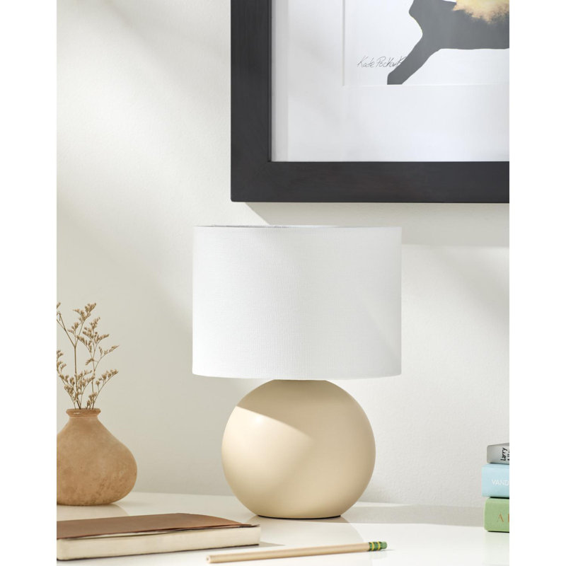 Lampe de table en céramique avec abat-jour tambour en lin, Crème