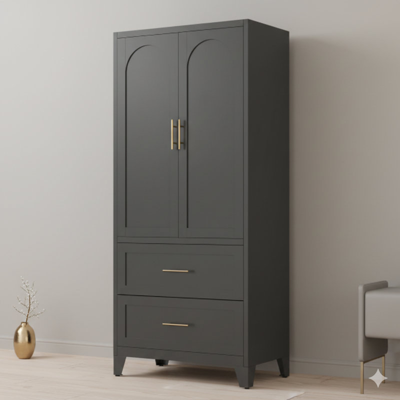 Armoire de rangement pour vêtements de 71 po de hauteur avec 2 compartiments de rangement et tringle à vêtements, armoire à vêtements à deux panneaux avec tablette pour les espaces de couchage, espace de travail, buanderie, entrée, réception et logement auxiliaire (finition noire)