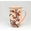 Beige Crane Flowers 15Oz Porcelain Tea Mug With Lid And Stainless Steel Infuser