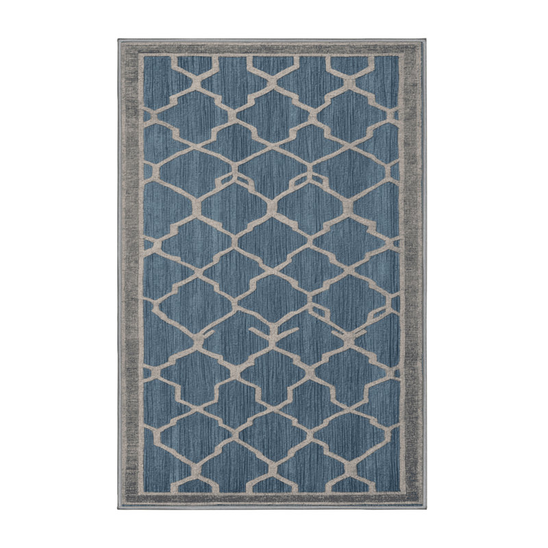 Machine Washable Trellis Gray Area Rug, Runner 2' x 5'