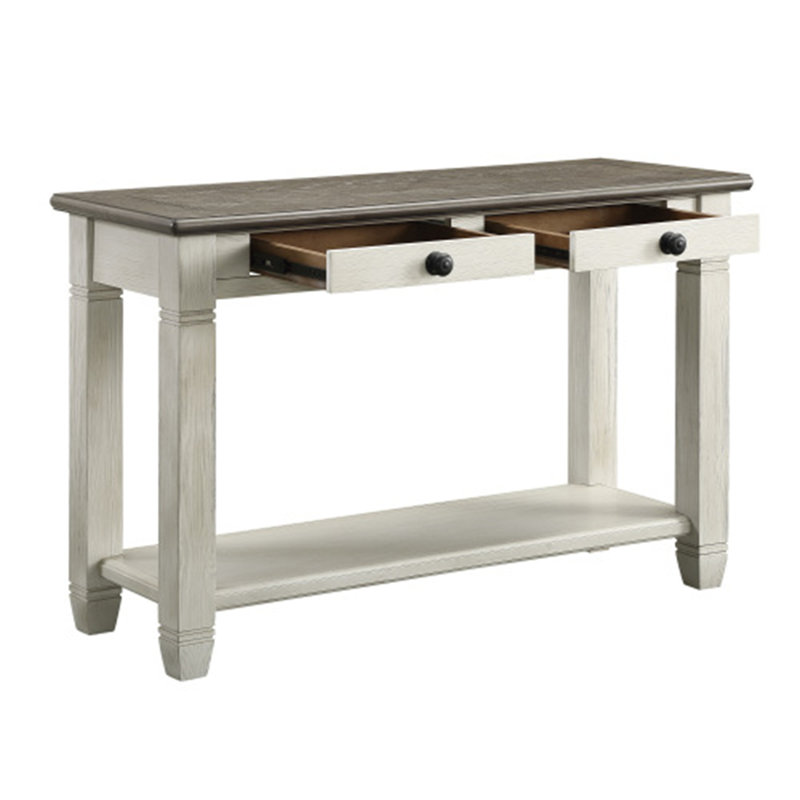 Coffee And Antique Grey Sofa Table With 2 Drawers And Bottom Shelf, Antique White