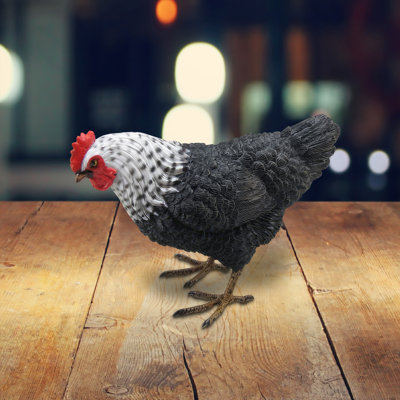 8"W Black and White Hen Figurine