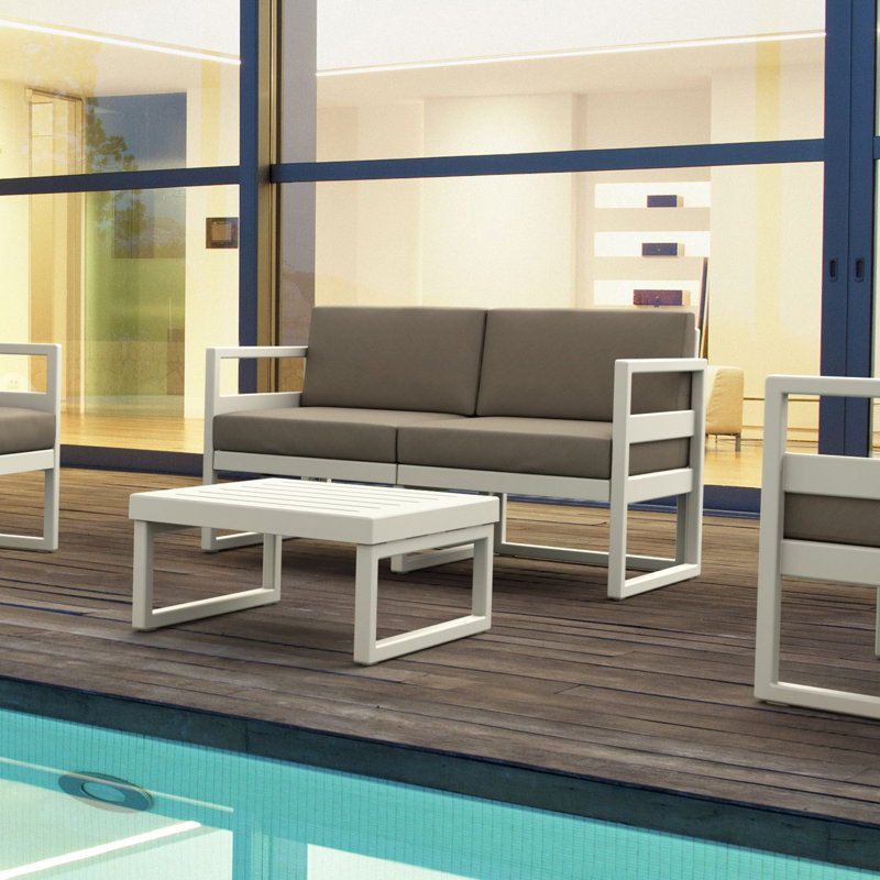 Lane 58'' Wide Straight Loveseat with Cushions, White, Canvas Taupe Sunbrella®