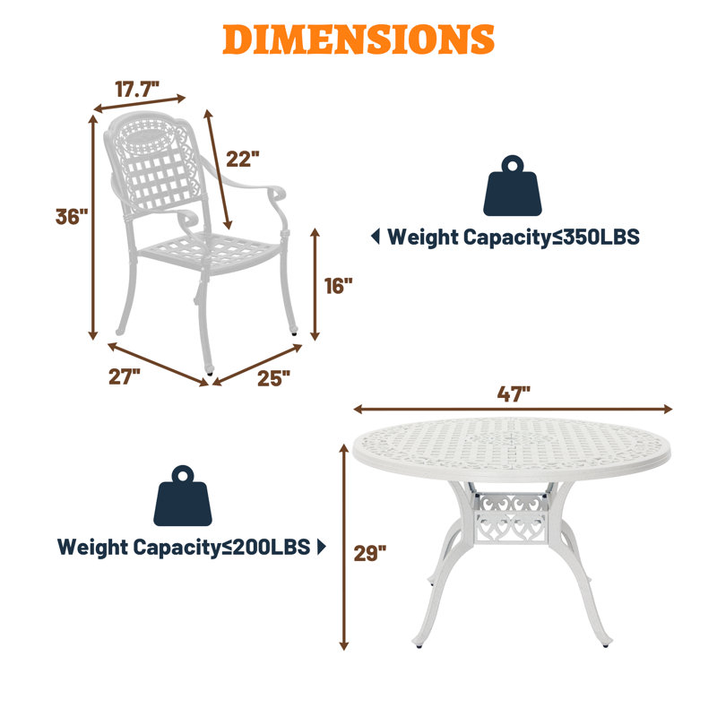 Rhedyn 4 - Person Round Outdoor Cast Aluminum Dining Set with Umbrella Hole, White