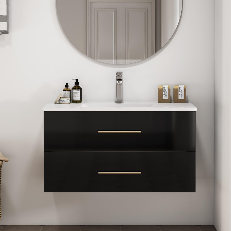 Meuble-lavabo mural 36 po, Noir, H 19,7 po x l 35,8 po x P 18,5 po