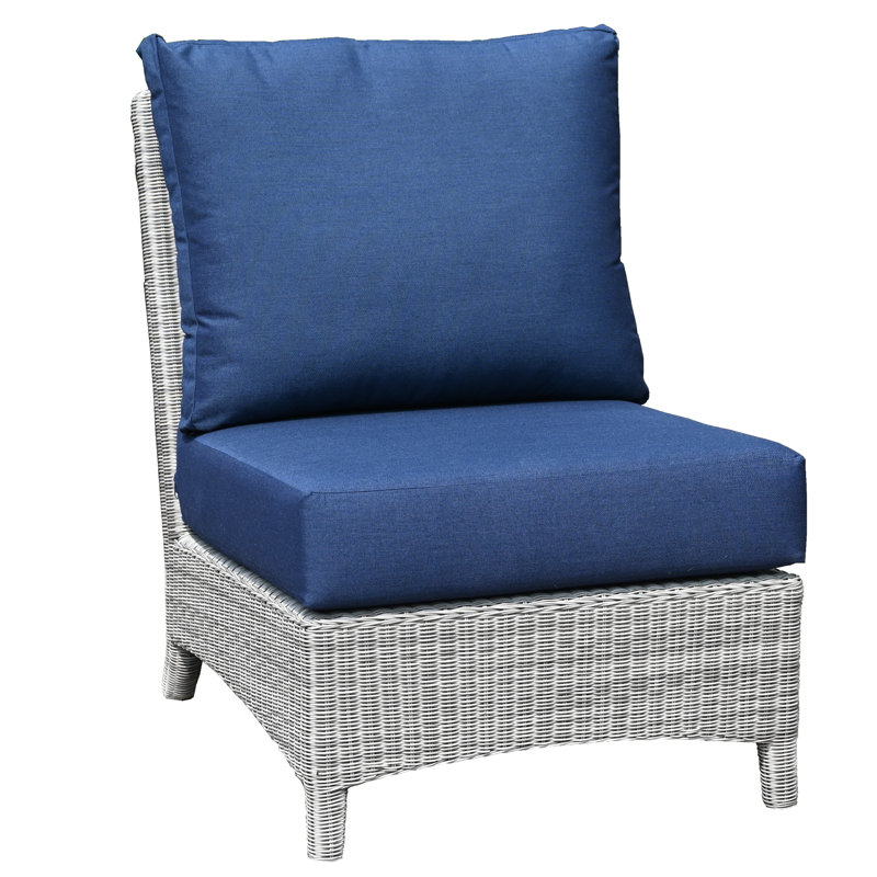 Outdoor Teak Armless Lounge Chair, Gray, Spectrum Indigo Sunbrella® Plainweave