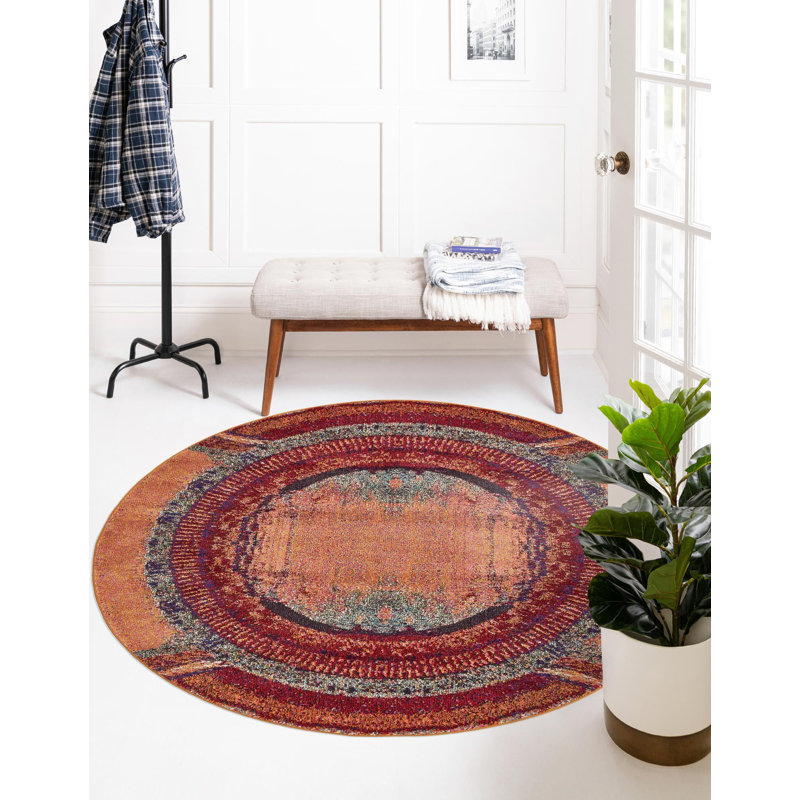 Eddins Washable Geometric Indoor Rug, Round 6'1"