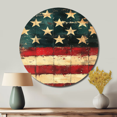 Drapeau des États-Unis rétro - États-Unis, décoration murale ronde en métal, impression traditionnelle en métal beige