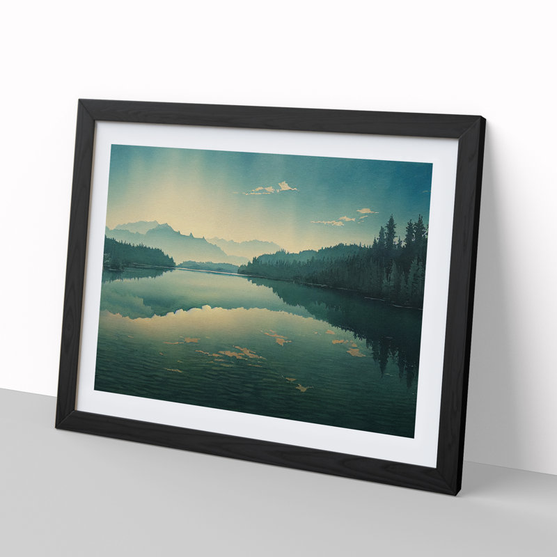 Mountain Lake Watercolour Vol.1 - Framed Print, Black Framed, 25cm H x 34cm W x 2cm D