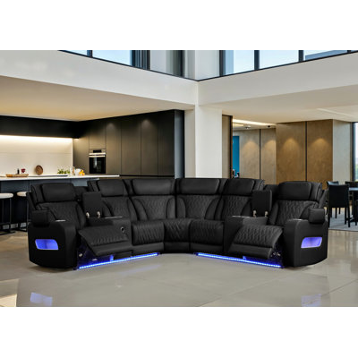 Canapé modulaire inclinable électrique en cuir noir 117 po Jazz Aire Transform