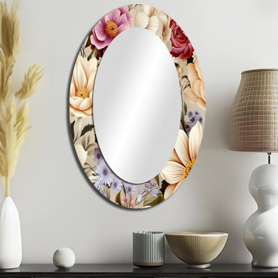 Bouquet printanier à motif botanique - Miroir décoratif floral ovale sur métal