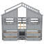 Lit mezzanine double en pin avec fenêtres, 4 tiroirs de rangement, garde-corps et coffre-fort en bois-1199379254