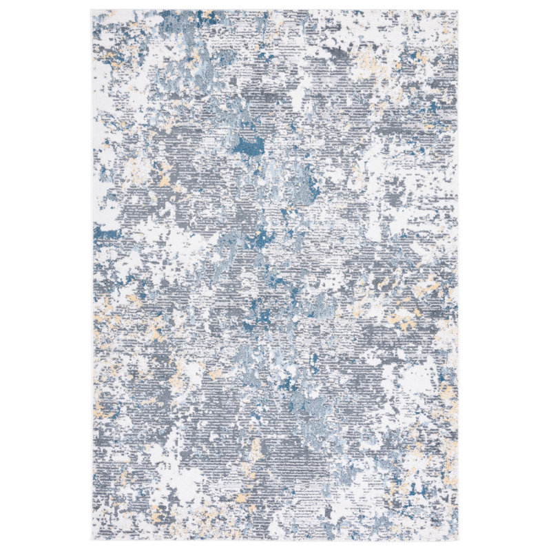 Tapis abstrait ivoire / gris foncé Ethellee, Rectangle 4 pi x 6 pi