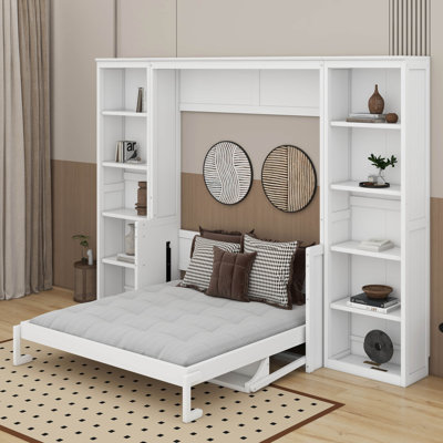 Grand lit escamotable avec bureau et bibliothèque