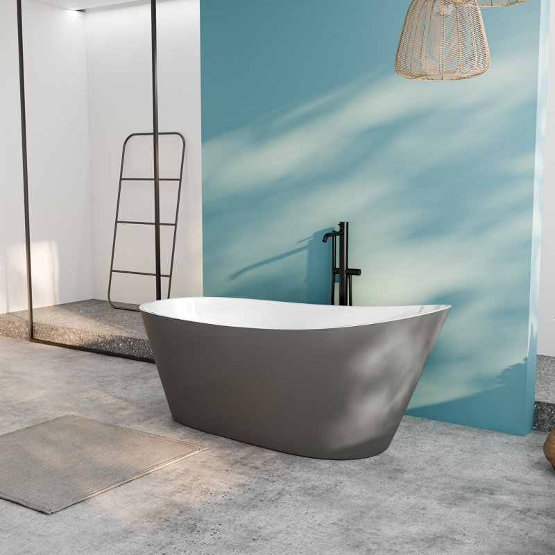 Biocura 67" Modern Acrylic Freestanding Bathtub With Brushed Nickel Drain, Matte Black
