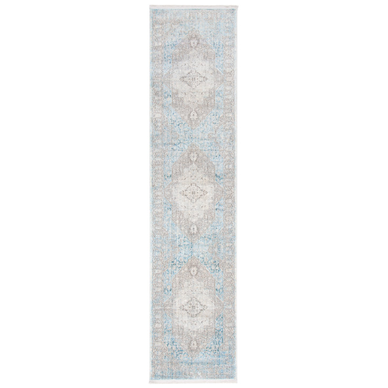 Dream 401 Area Rug In Grey / Aqua, Runner 2' x 8'