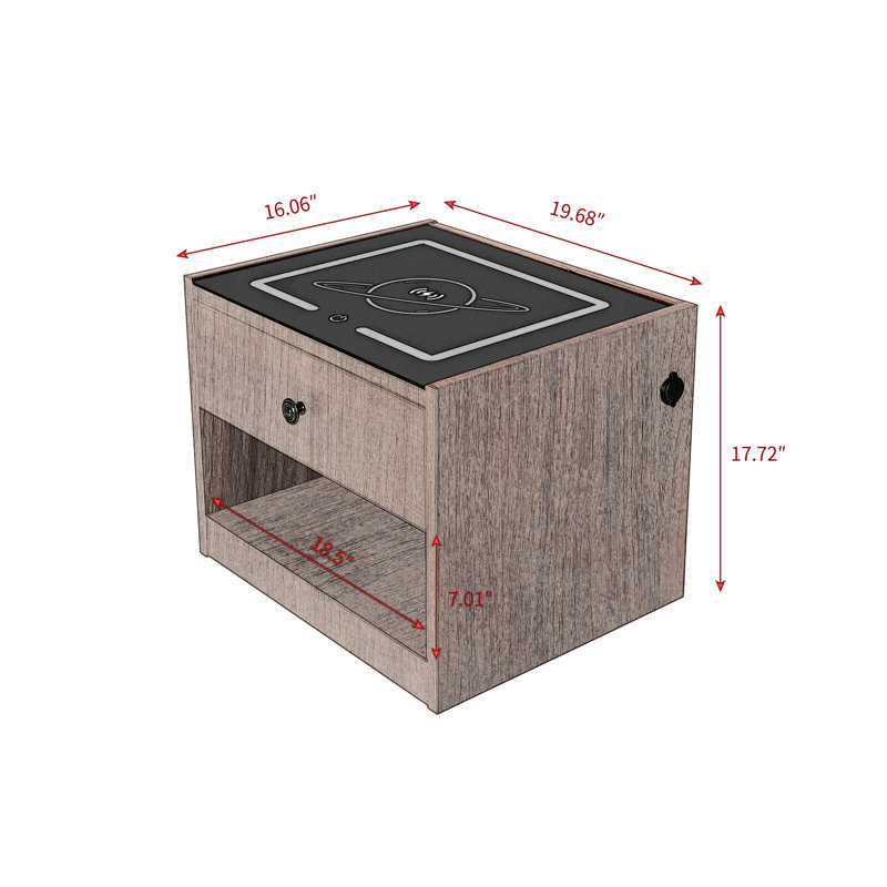 Table de chevet polyvalente avec station de charge avancée et design élégant, Noyer